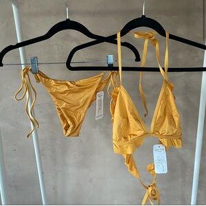 NWT Lulu's Yellow Ruffled Two Piece Bikini Swimsuit Size Small